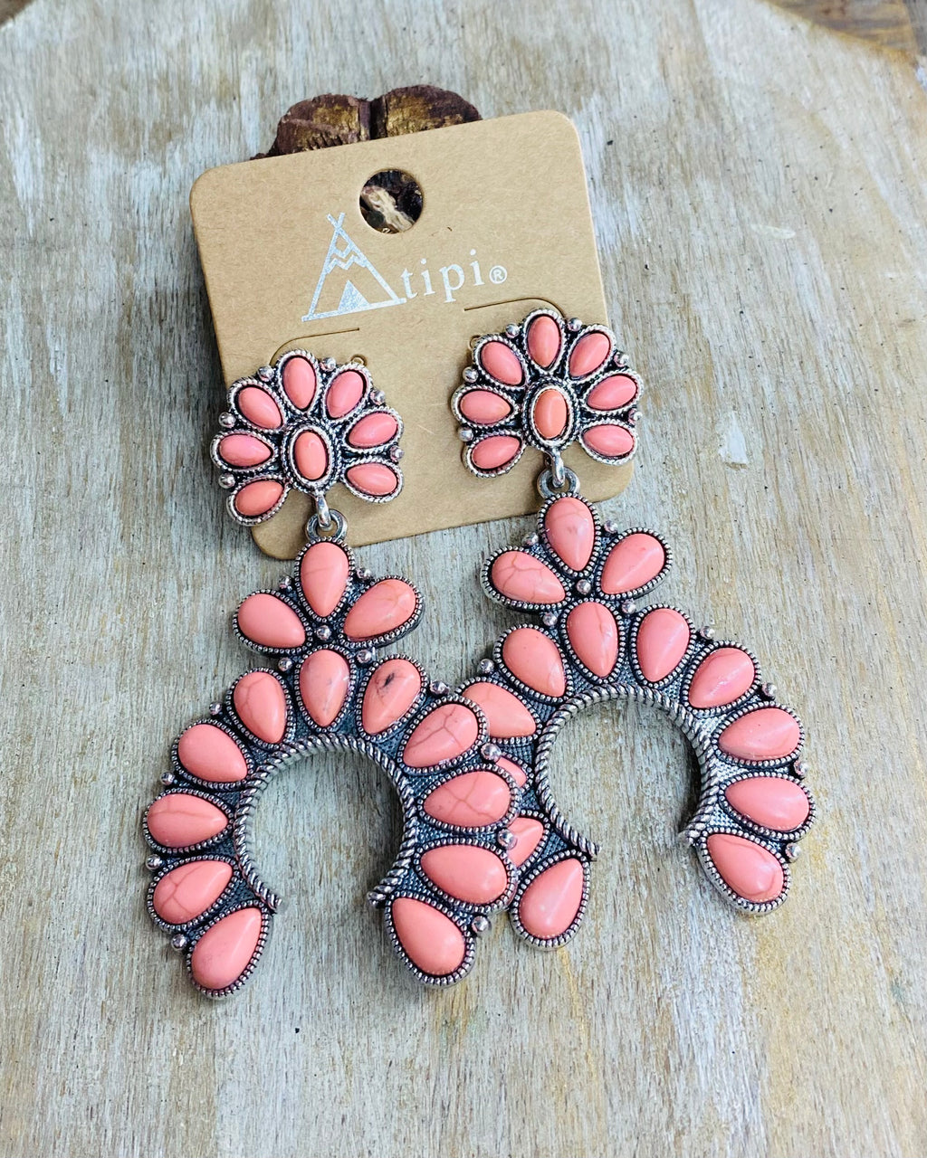 Western Coral Squash Blossom Earrings