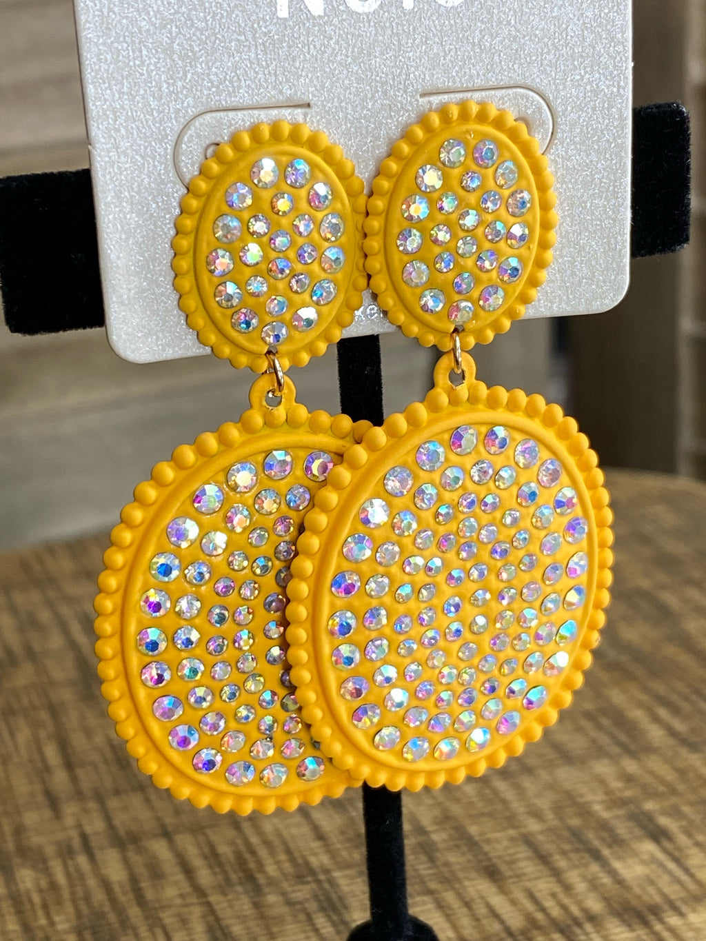 Yellow Rhinestone Stud Concho Earrings