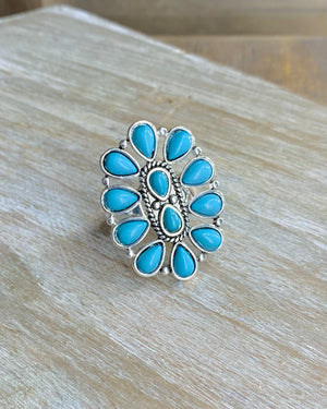 Western Turquoise Flower Stretch Ring