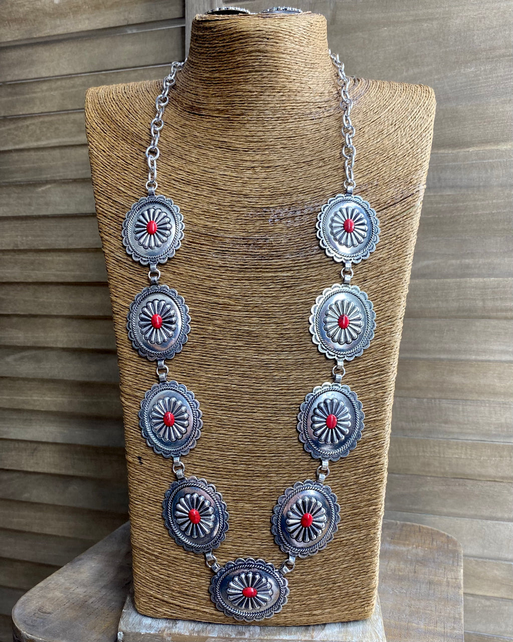 Red Stone Concho Necklace Set