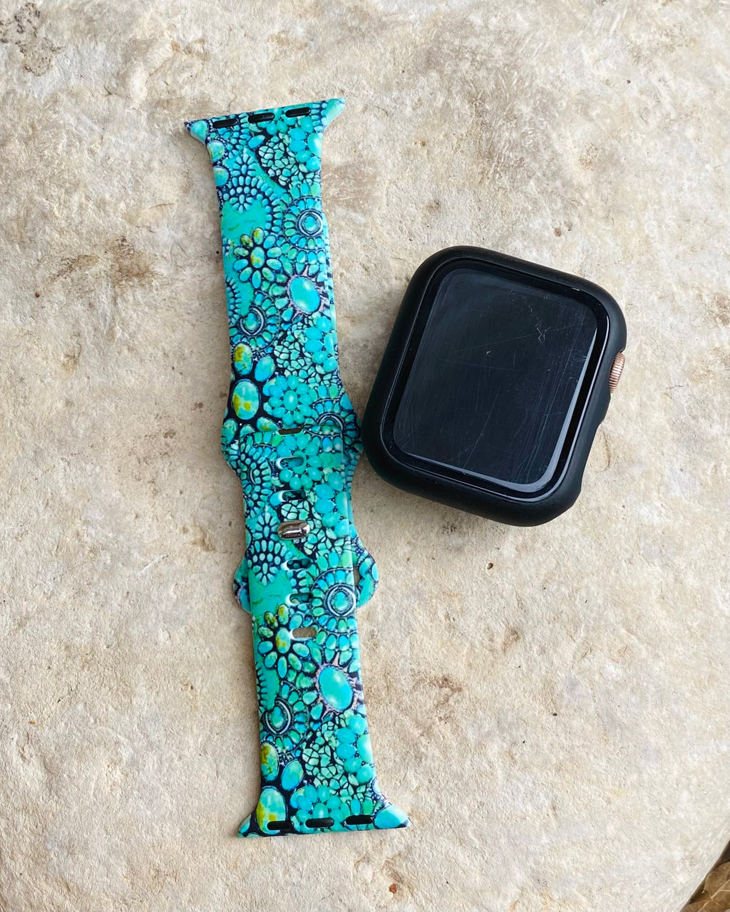 Turquoise Conchos Silicone Watch Band