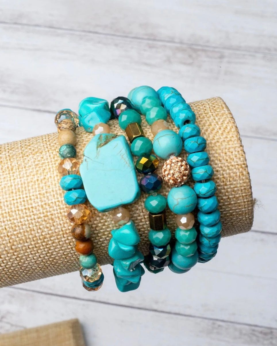 Turquoise Bead Stacked Bracelet Set