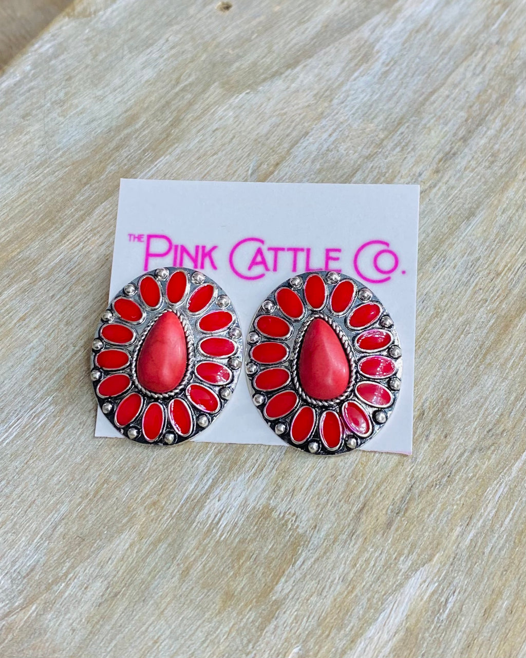 Red Concho Stud Earrings