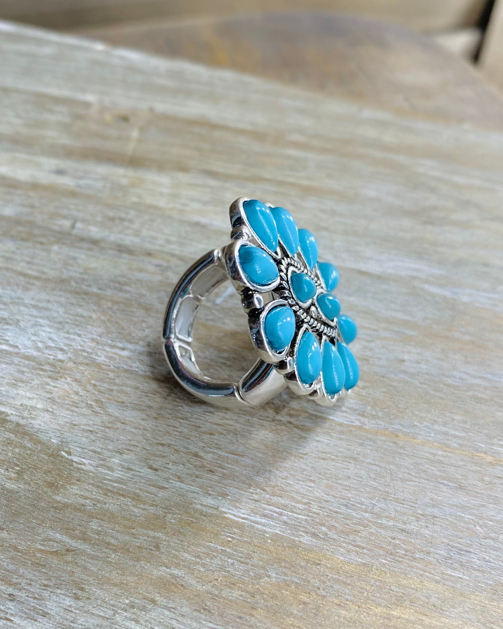 Western Turquoise Flower Stretch Ring