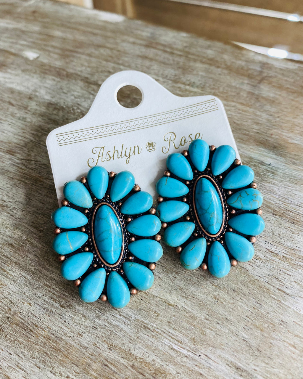 Large Copper Turquoise Stud Earrings