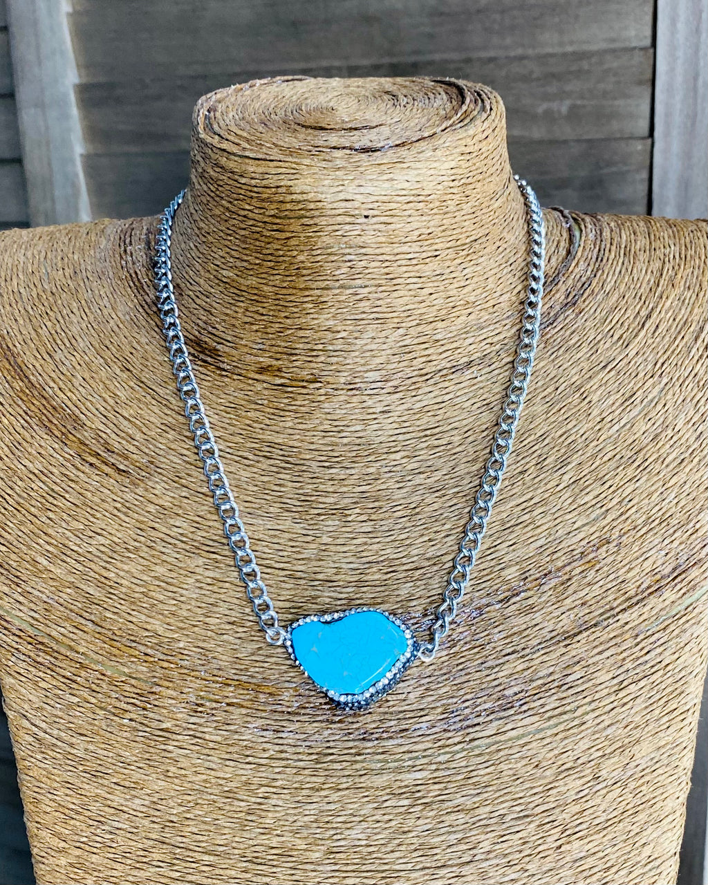 Turquoise Rhinestone Slab Necklace
