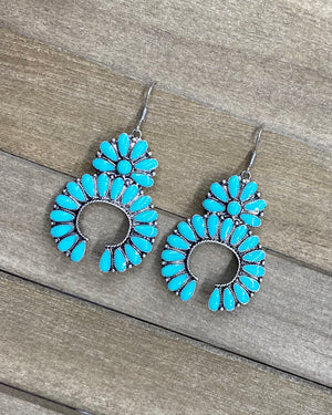 Turquoise Squash Blossom Dangle Earrings