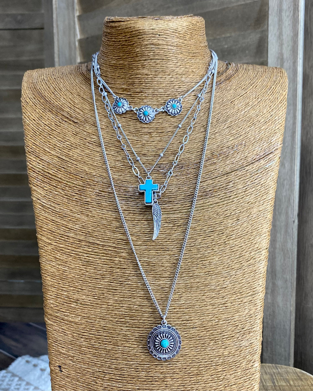 Layered Western Concho Chain Necklace
