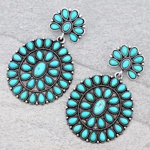 Large Turquoise Concho Post Earrings