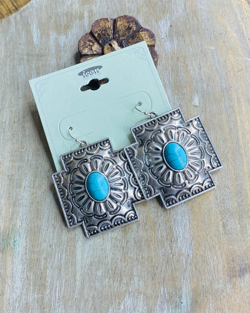 Turquoise Aztec Cross Dangle Earrings